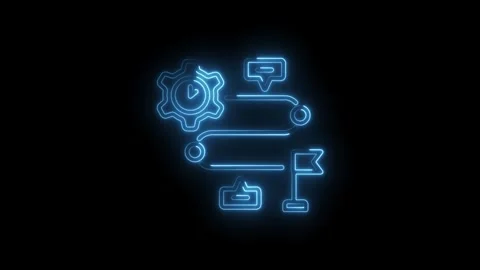 Luminous workflow animation neon line process stages to completion on black Stock Footage 330774528
