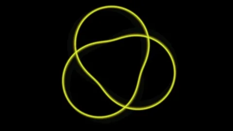 Luminous Yellow Trefoil Knot Abstract on Black Background Stock Footage 339182017