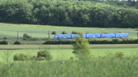 A Lumo class 803 unit on the East Coast main Line. Stock Footage 221345528