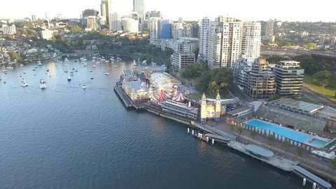 Luna Park Birds Eye View Drone at Sunrise // Pan In Stock Footage