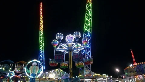 Luna Park in Cyprus. Night Stock Footage 85200845