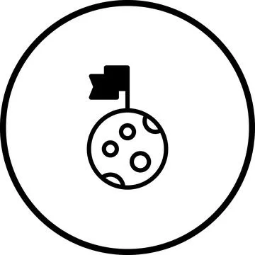Lunar achievement representation with flag on the moon within circular frame Stock Illustration