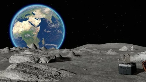 Lunar astronaut drinking beer sitting in easy beach chair on Moon surface Stock Footage 158728104