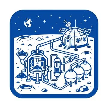 Lunar base base illustration blue planet earth and moon colony infrastructure Stock-Illustration