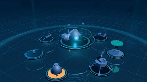 Lunar Base Dome Circled By Rovers And Planetary Exploration Platforms Видео 344015316