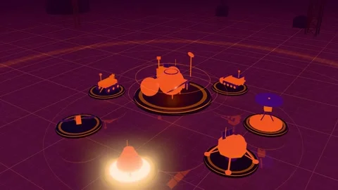 Lunar Base Dome Circled By Rovers And Planetary Exploration Platforms In Stock Footage 344399913