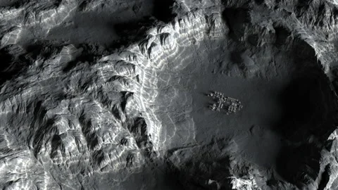 Lunar base on the lunar surface as seen from a height of several kilometers.  Stock Footage 159727870
