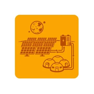 Lunar base power system icon in orange with solar panels and energy storage. Stock Illustration