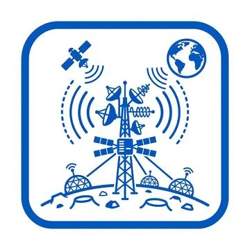 Lunar communication network concept with earth, satellite, and base station.. Illustration