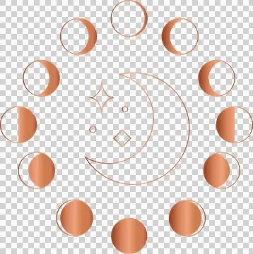 Lunar cycle flat illustration is showcasing copper gradient moon phases on Ilustración de archivo