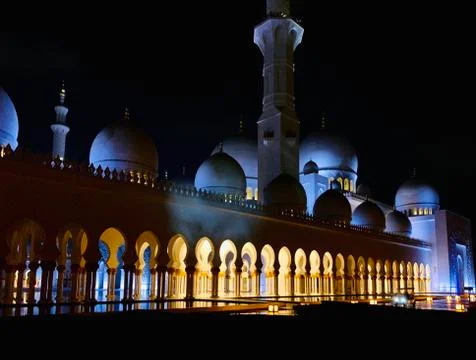 Lunar cycle lightning system in Sheikh Zayed Grand Mosque Stock Photos