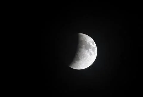 Lunar Eclipse 2025 Night Sky with Moon in Shadow. Stock Photos