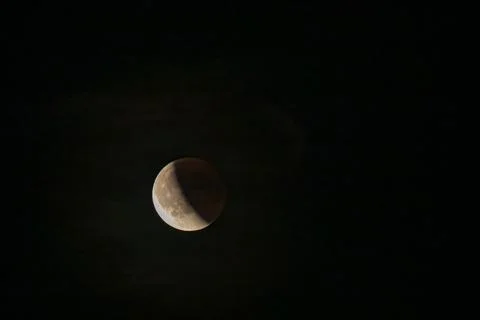 Lunar eclipse beginning close-up from the right corner, the sun begins to com Stock Photos