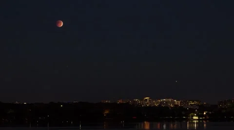 Lunar eclipse blood moon approaching horizon as dawn breaks timelapse quick Video stock 43266945