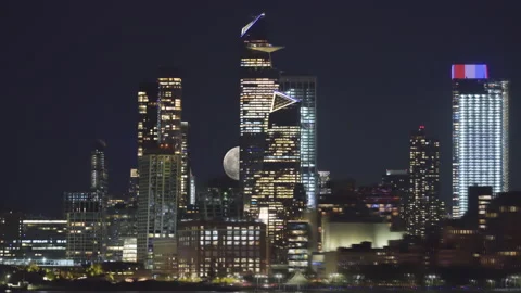 Lunar Eclipse Hudson Yards Cityscape Stock Footage 194394483
