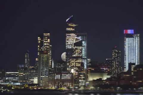 Lunar Eclipse Hudson Yards Cityscape Stock Footage 194394639