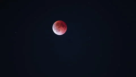 Lunar eclipse with the moon glowing red in the night sky, celestial phenomenon Vídeo Stock 316601542