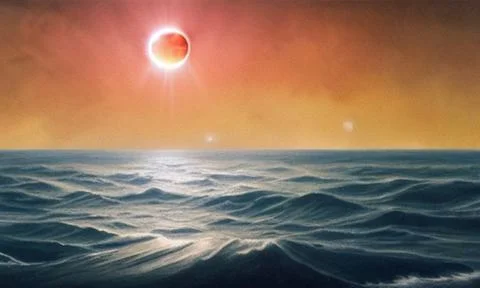 Lunar eclipse over the ocean waves Stock Illustration
