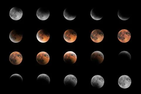 Lunar Eclipse Phases, Blood moon, Composite Lunar Eclipse Stock Illustration