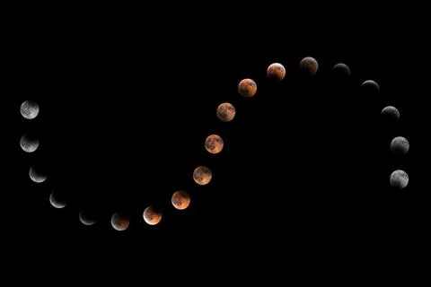 Lunar Eclipse Phases, Blood moon, Composite Lunar Eclipse Ilustração Stock
