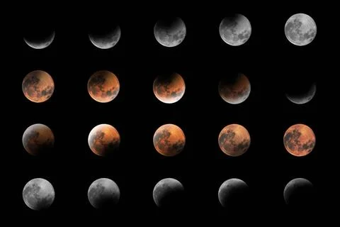 Lunar Eclipse Phases, Blood moon, Composite Lunar Eclipse Lunar Eclipse Ph... Fotos Stock