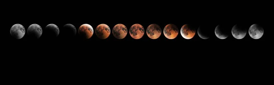 Lunar Eclipse Phases, Blood moon, Composite Lunar Eclipse Lunar Eclipse Ph... Fotos Stock