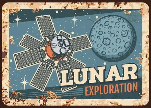 Lunar exploration program vector rusty metal plate Illustrazione stock