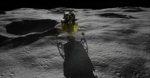 Lunar lander explores the moons surface in high detail at night 스톡 일러스트