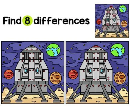 Lunar Lander on the Moon Find The Differences Stock Illustration