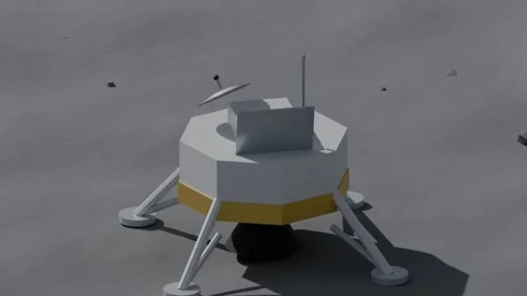 Lunar lander spacecraft four legs moon crater loop 3D animation seamless loop Stock Footage 341085554