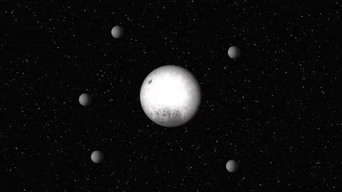 Lunar Landscape with Central Moon and Surrounding Smaller Moons space cosmo.. Stock Footage 331875379