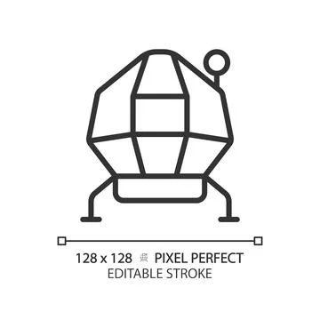 Lunar module pixel perfect linear icon Stock Illustration