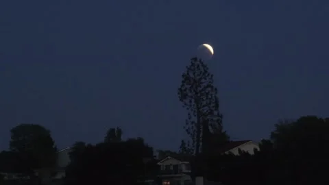 Lunar Moon Eclipse San Fernando Valley Suburb Los Angeles Drone Aerial View Stock Footage 335337888
