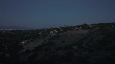 Lunar Moon Eclipse San Fernando Valley Suburb Los Angeles Drone Aerial View Stock Footage 335338886