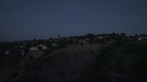 Lunar Moon Eclipse San Fernando Valley Suburb Los Angeles Drone Aerial View Stock Footage 335338896