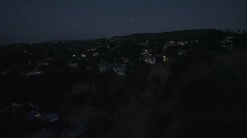 Lunar Moon Eclipse San Fernando Valley Suburb Los Angeles Drone Aerial View Stock Footage 335338909