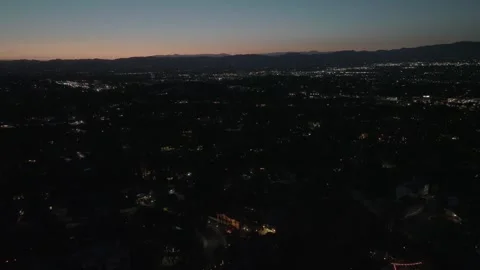Lunar Moon Eclipse San Fernando Valley Suburb Los Angeles Drone Aerial View Stock Footage 335338925