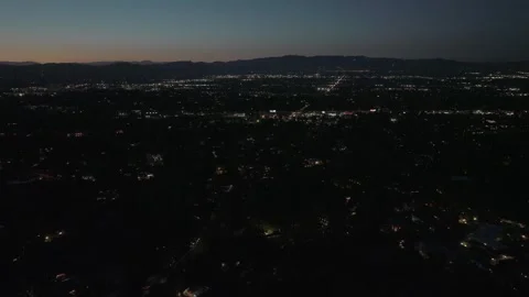Lunar Moon Eclipse San Fernando Valley Suburb Los Angeles Drone Aerial View Stock Footage 335338930