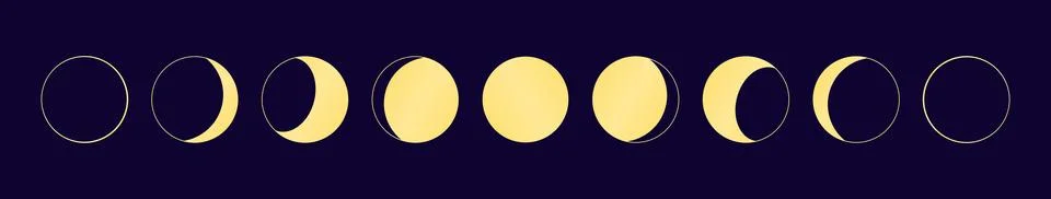 Lunar, moon phases, gold elements on blue Stock Illustration