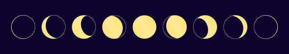 Lunar, moon phases, gold elements on blue Stock Illustration