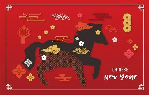 Lunar new year horizontal background, banner, social media story template. Ch Stock Illustration