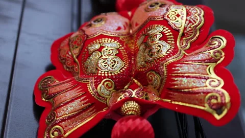 Lunar new year red and gold decoration swaying. Stock Footage 303368485