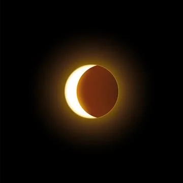 Lunar or solar eclipse phase illustration, with glowing ring on black isolated Stock Illustration