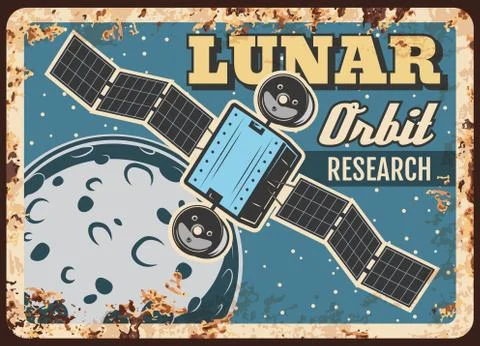 Lunar orbit research vector rusty metal plate Illustrazione stock