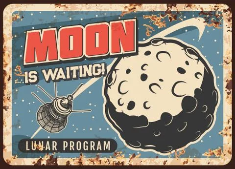 Lunar program vector rusty plate, satellite, moon Illustrazione stock