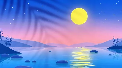 Lunar Reflections: A Mountain Lake Under a Starry Night Sky Stock Footage 307470401