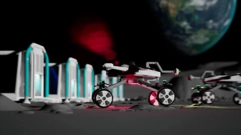 Lunar rover going through a moon surface landscape. The solar power robot Stock Footage 293249003