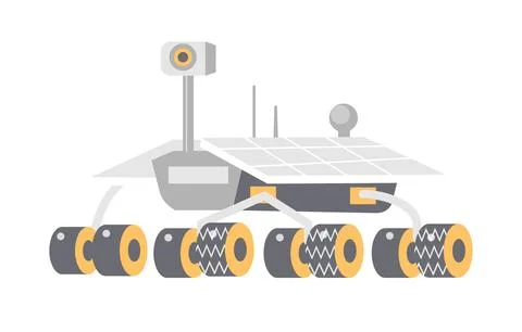 Lunar rover for planet surface exploration, side view of robot with camera and Ilustración de archivo