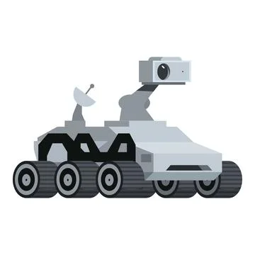 Lunar roving vehicle exploring the surface of the moon transmitting data to.. Illustrazione stock