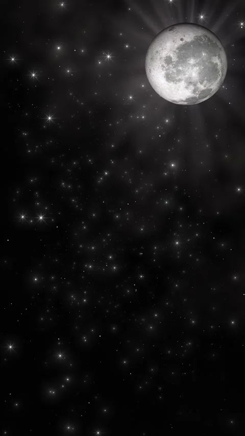 Lunar space backdrop bright moon, sparkling stars, calm black sky, and wide Stock Footage 334103295